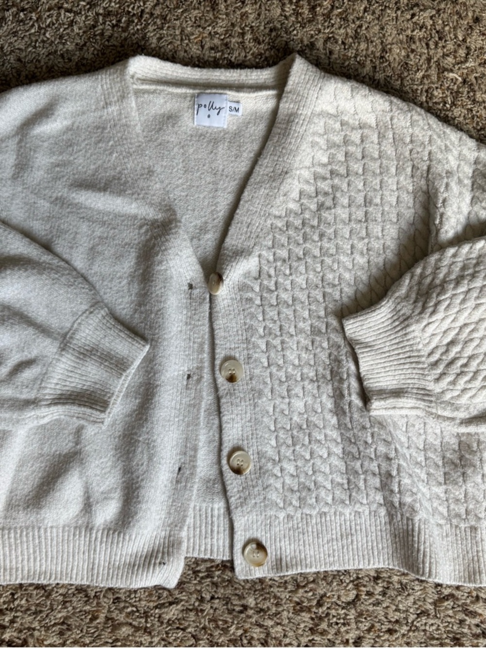 Princess Polly Cream Textured Button-Front Cardigan